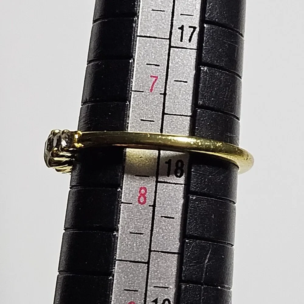 Gold Tone Clear Rhinestone Band Ring Size 7.5